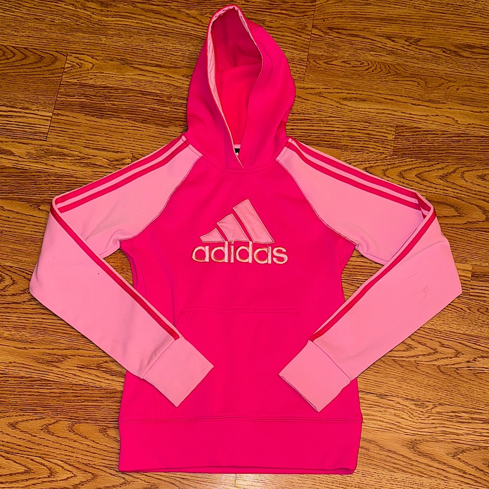 Adidas Climawarm Pink and White Hoodie with Logo